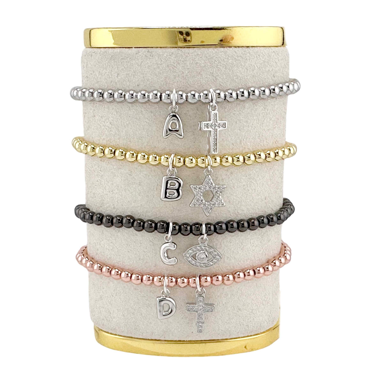 Lila Religious Bubble Letter Initial Bracelet