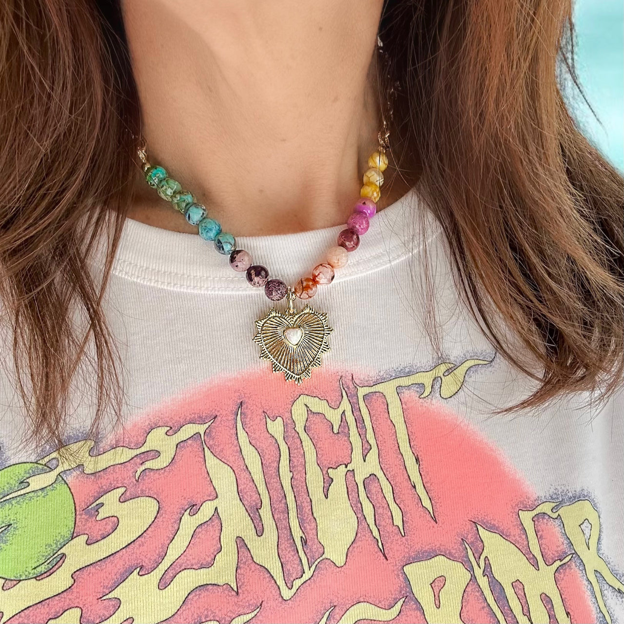 Niki White Opal Heart Necklace