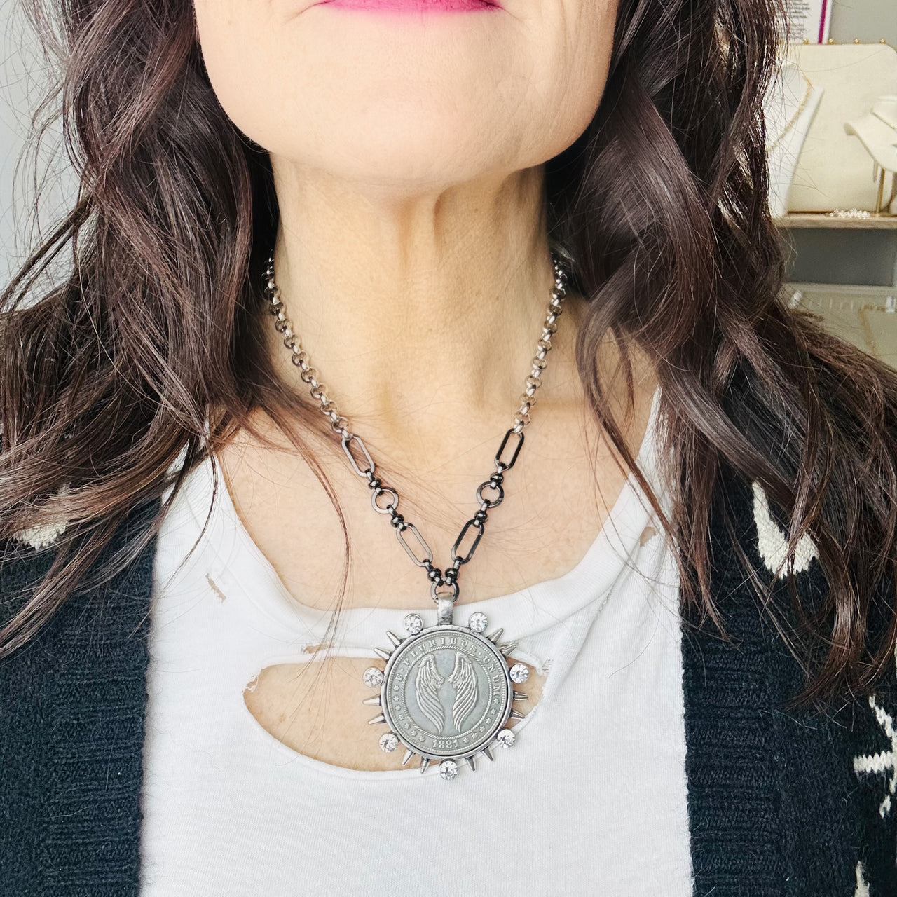 Celestial Angel Wings Coin Necklace