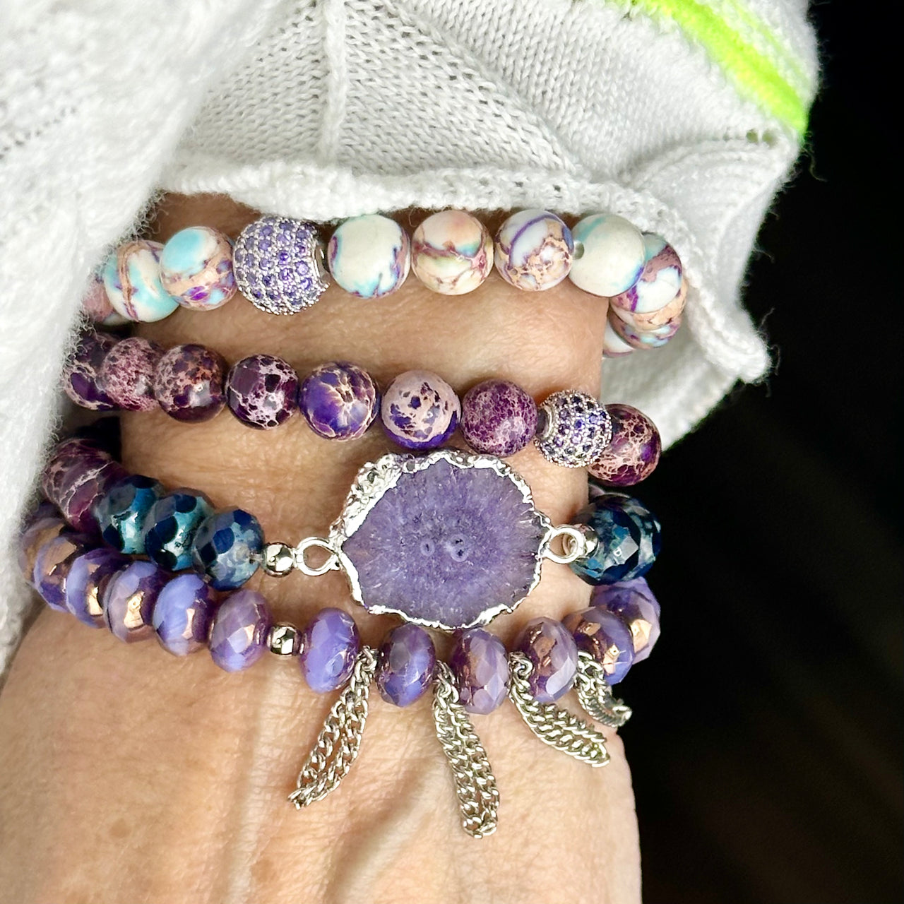 Lavender Coconut Lemonade Stack of Gemstone Bracelets