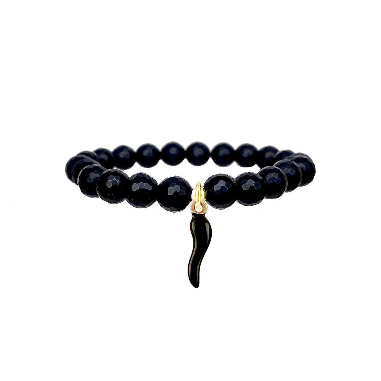 Black Onyx Italian Horn Cornicello Beaded Gemstone Bracelets