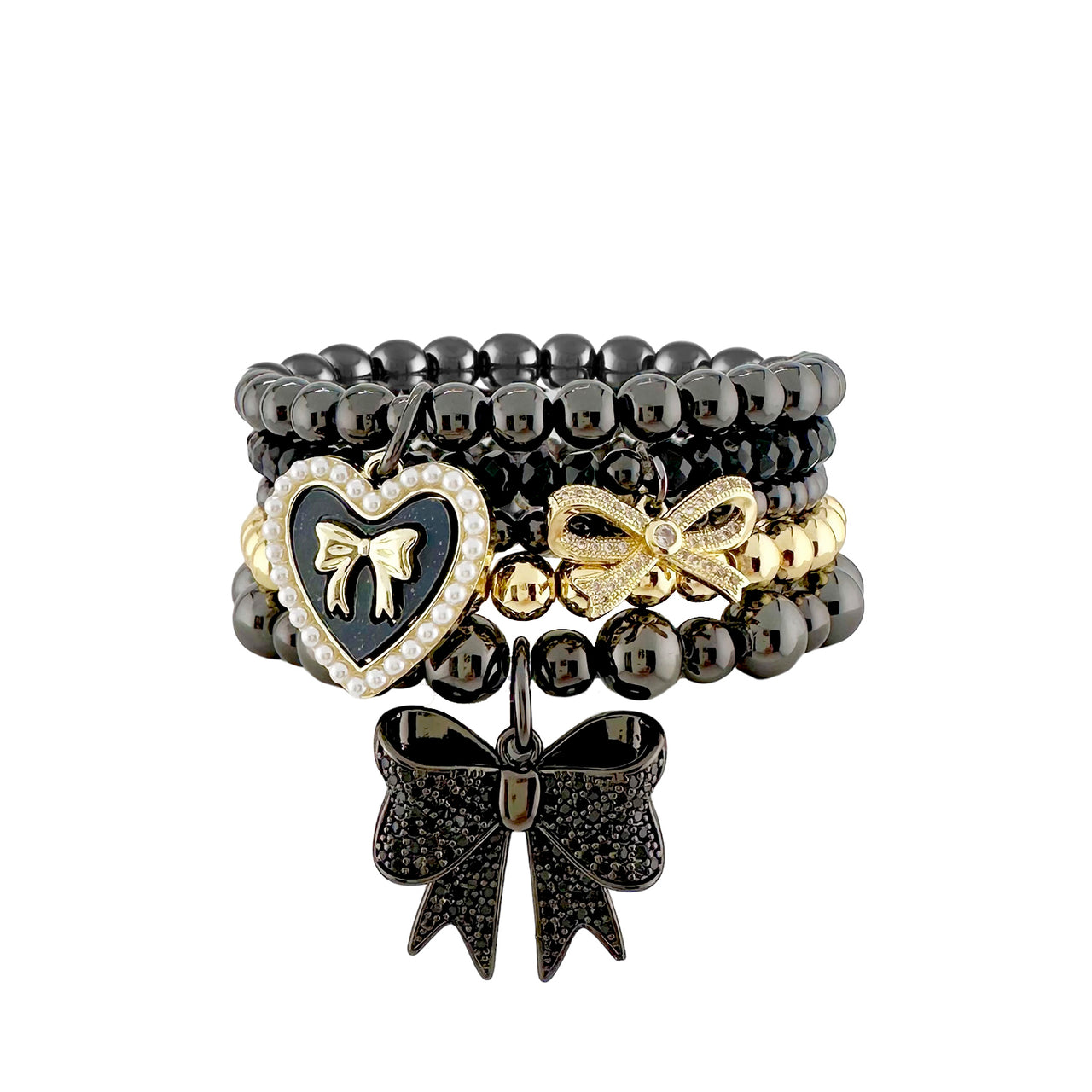 Robin Gunmetal Triple Bow Stack of Bracelets