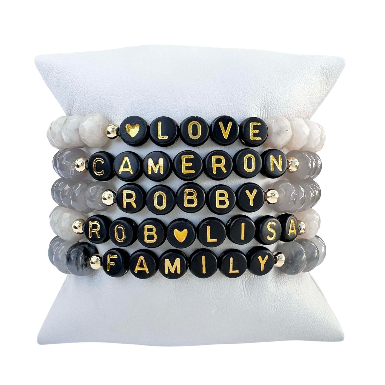 Oliva Family Personalized Rondelle Beaded Bracelets