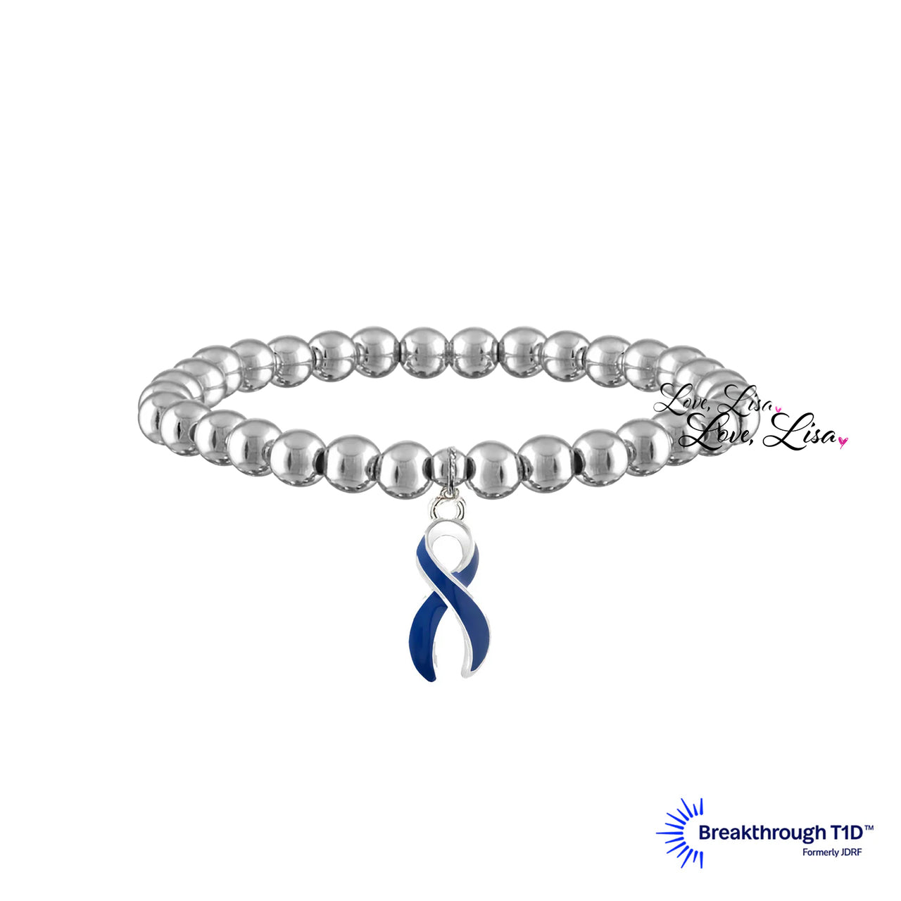 Blue Ribbon T1 Diabetes Awareness Beaded Bracelet