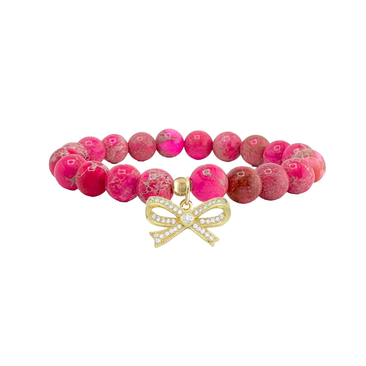 Pretty CZ Bow Gemstone Beaded Bracelet