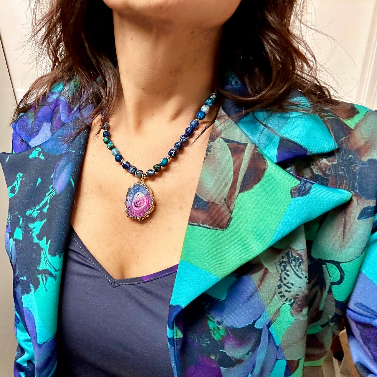 Limited Edition Deborah Druzy Blue Gemstone Necklace