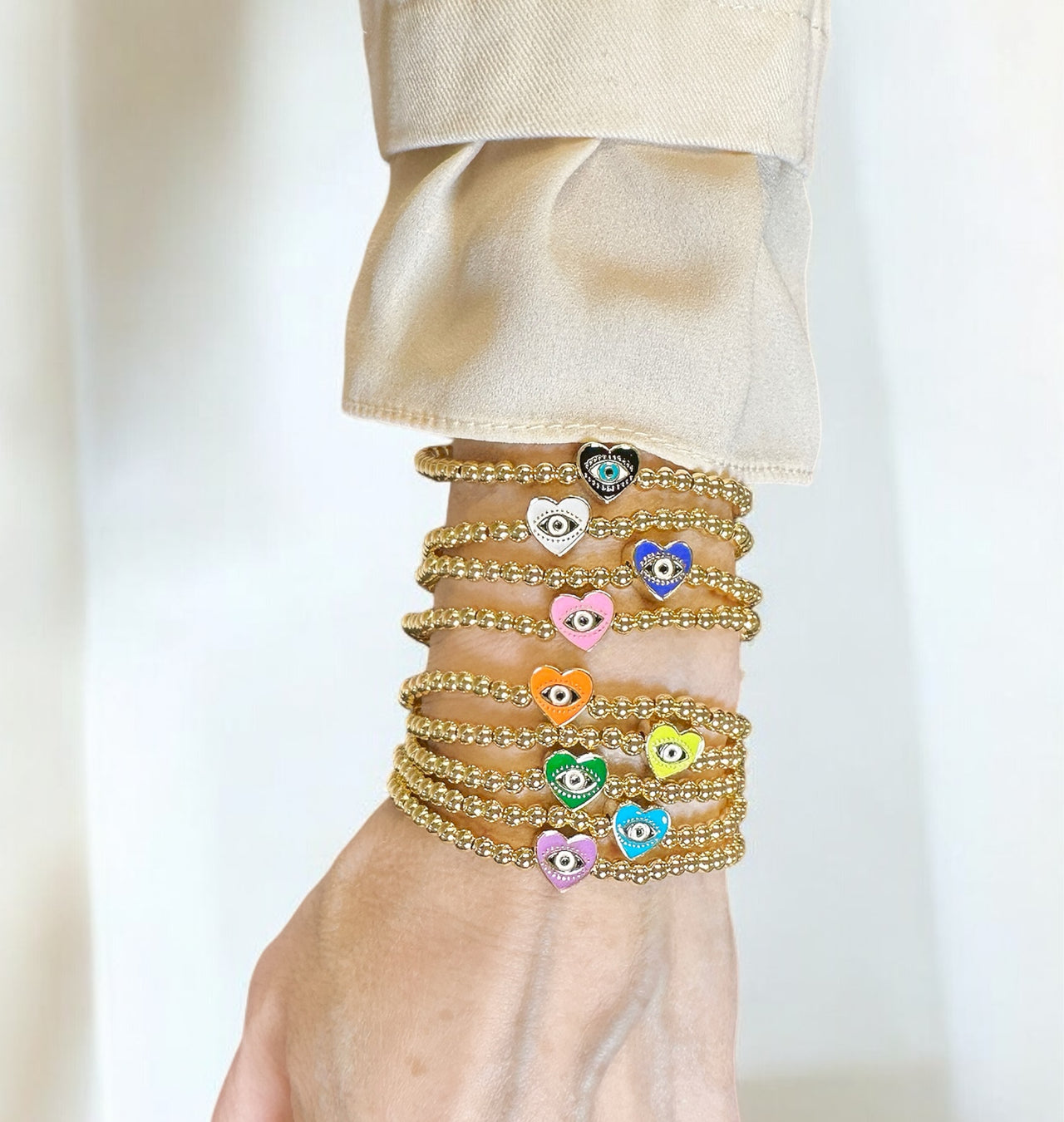 Sandi Enamel Heart Evil Eye Beaded Bracelet