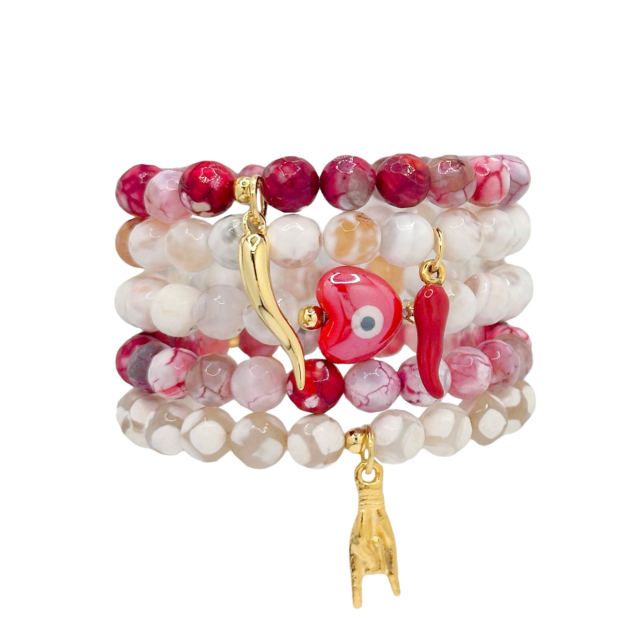 Cecilia Italian Horn Gem Stack Collection of Bracelets