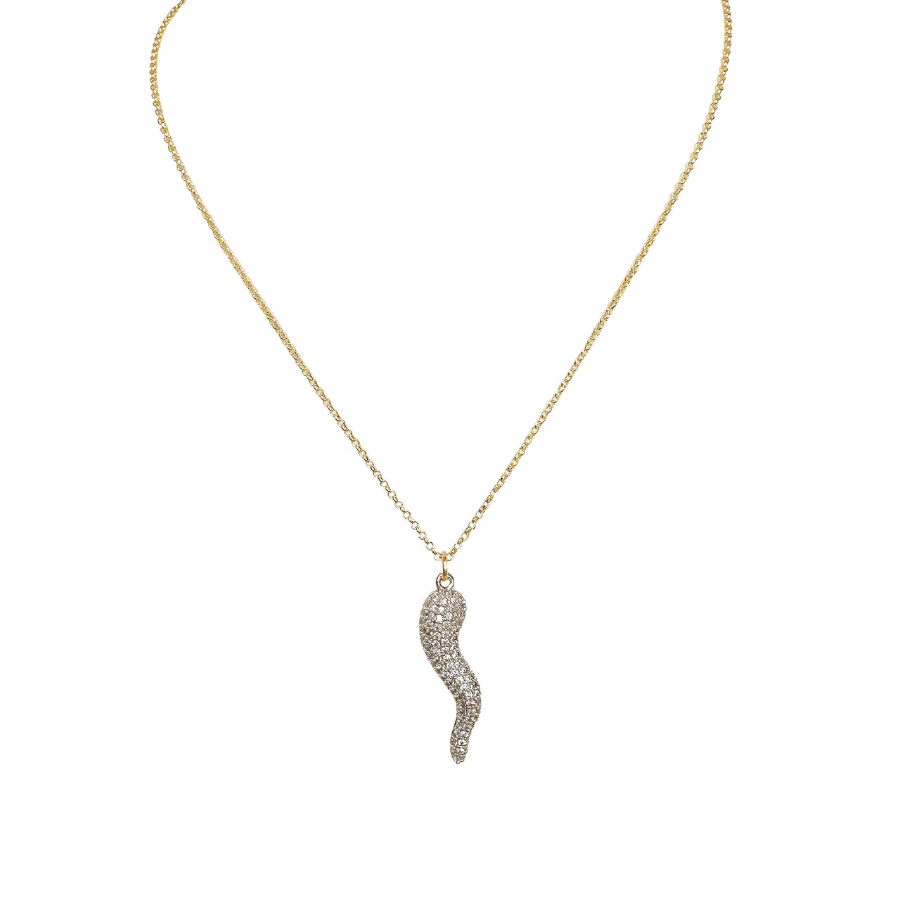 Gia Large Pave Italian Horn Cornicello Necklace