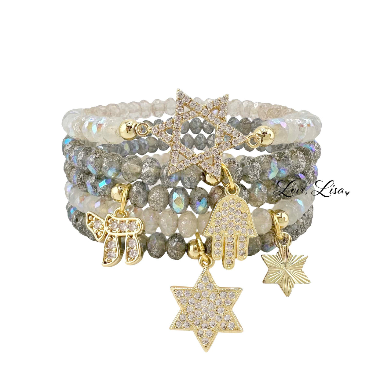 Harper Chai Hamsa Star of David Stack of Judaic Bracelets