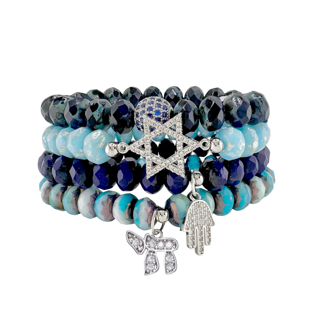 Elle Crystal Stack of Jewish Charm Bracelets