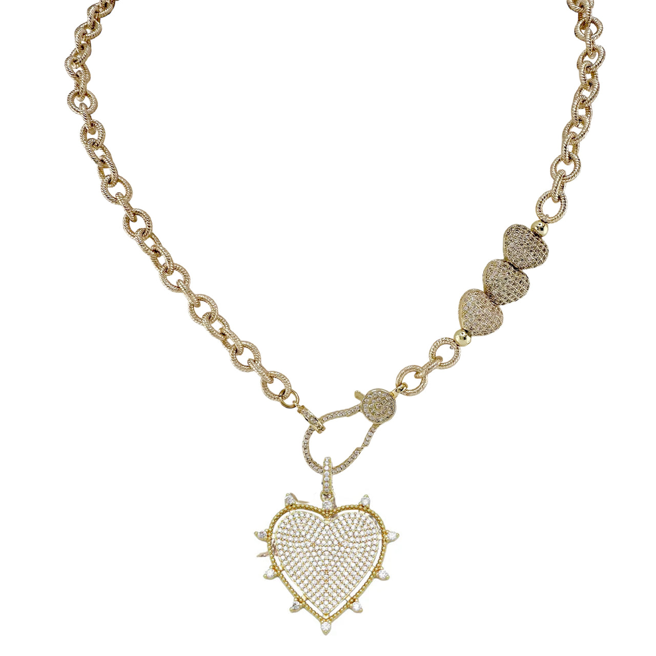 Lindsay Triple Heart Pave Necklace