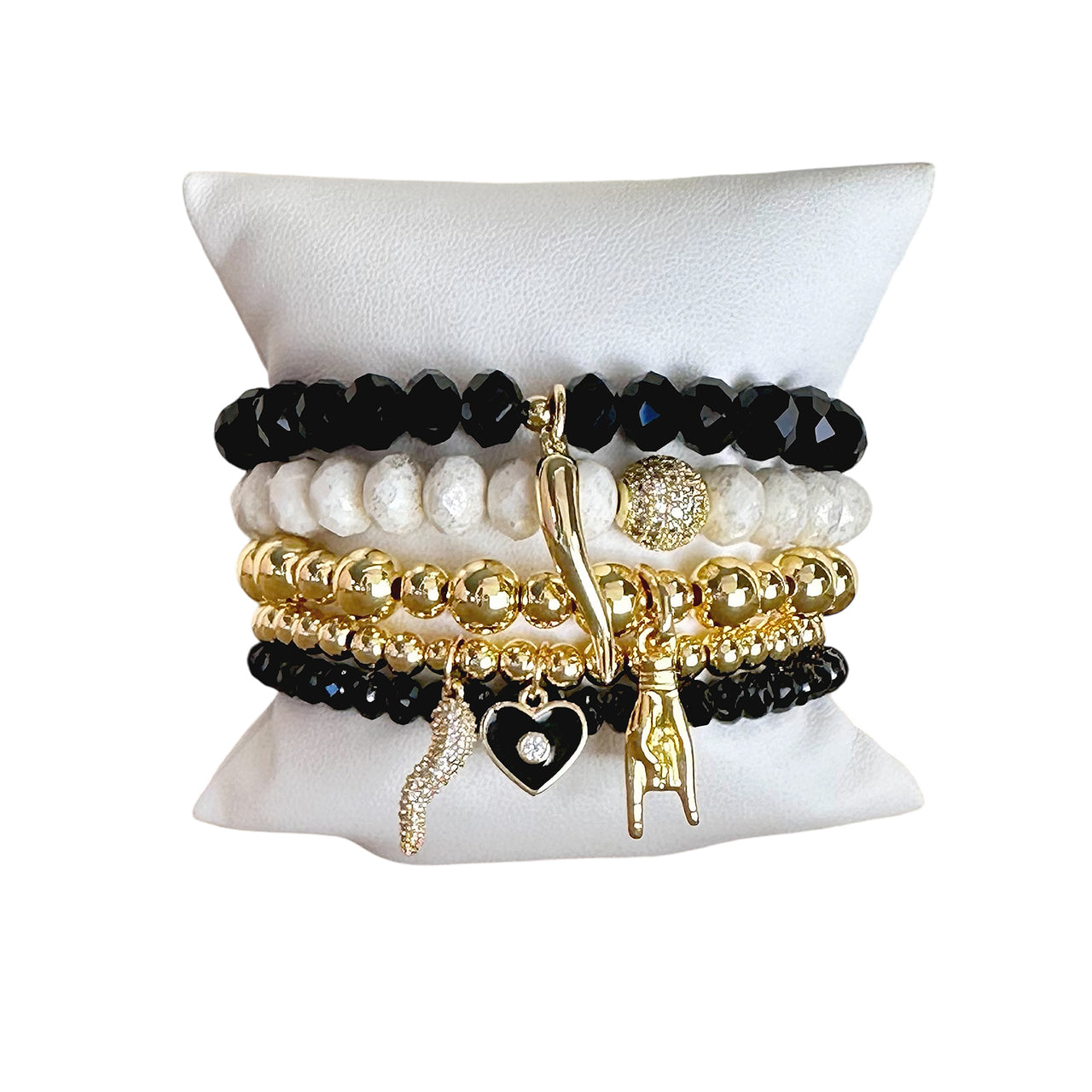 Gianna Italian Horn Stack of Beaded Bracelets