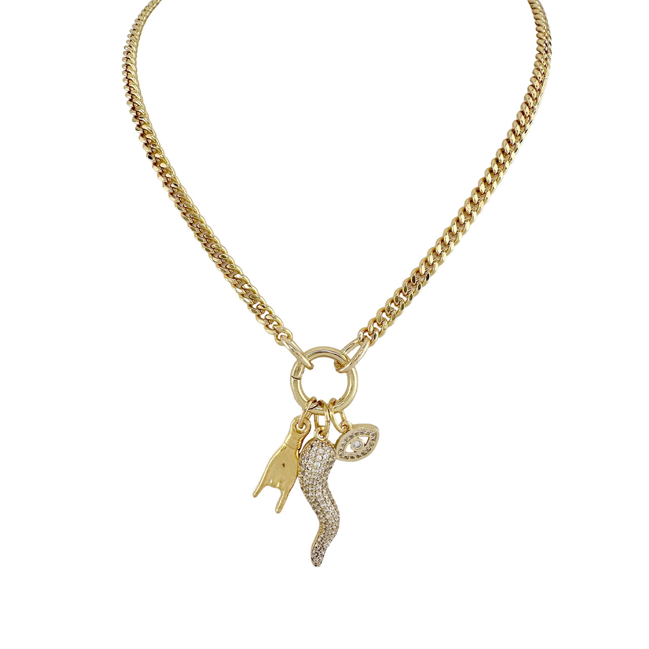 Mariano Crystal Italian Horn Cornicello Necklace