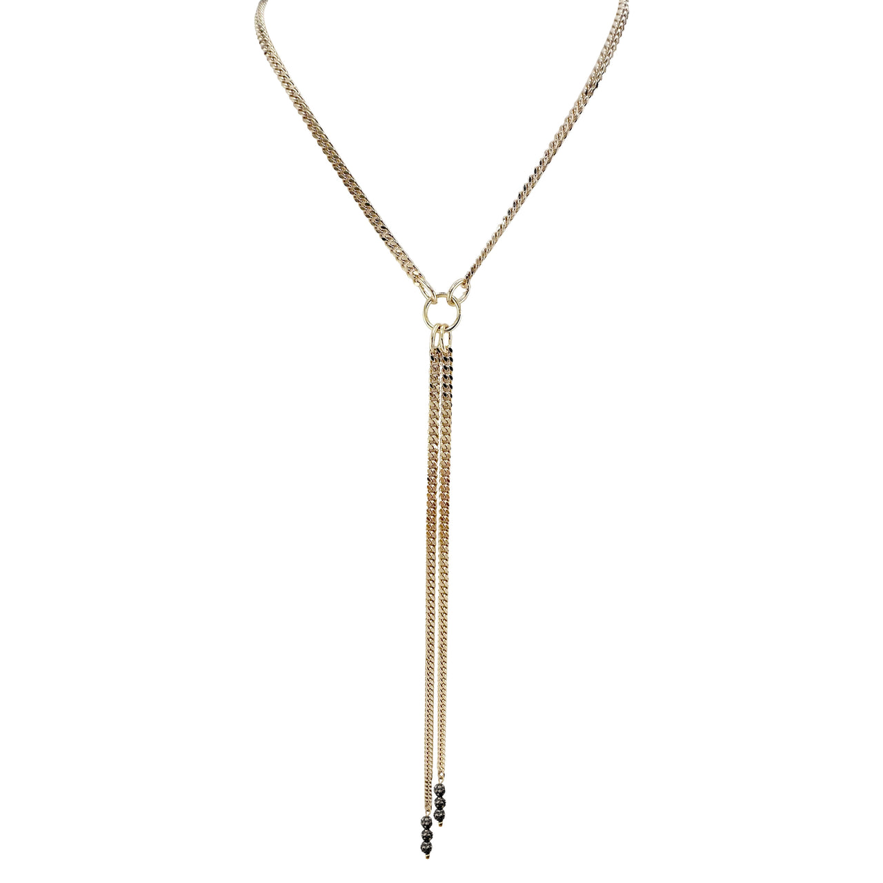 Matty's Thin Curb Chain Long Y Necklace with Gunmetal Paves