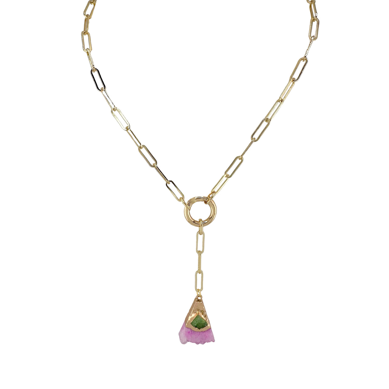 Penelope Pink Gemstone Paperclip Necklace