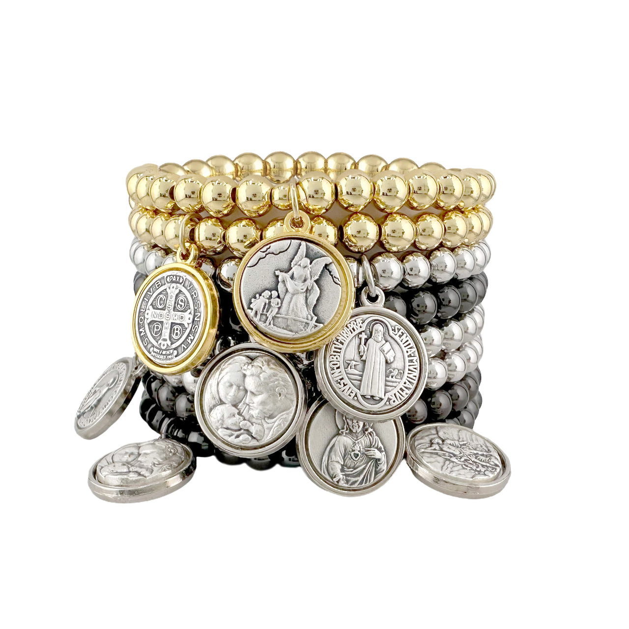 Catholic Medal Saint Beaded Stretch Bracelets