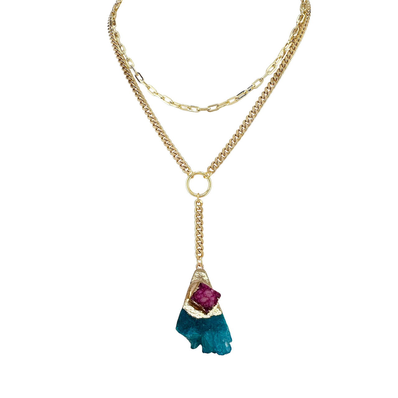 Penelope Double Strand Druzy Drop Necklace
