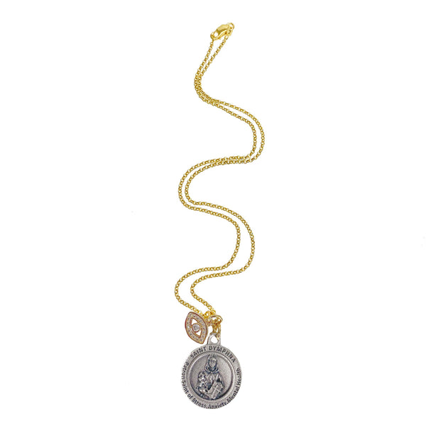 St Dymphna Double Loop Bangle Bracelet - Gold-Filled Charm (9032GF)